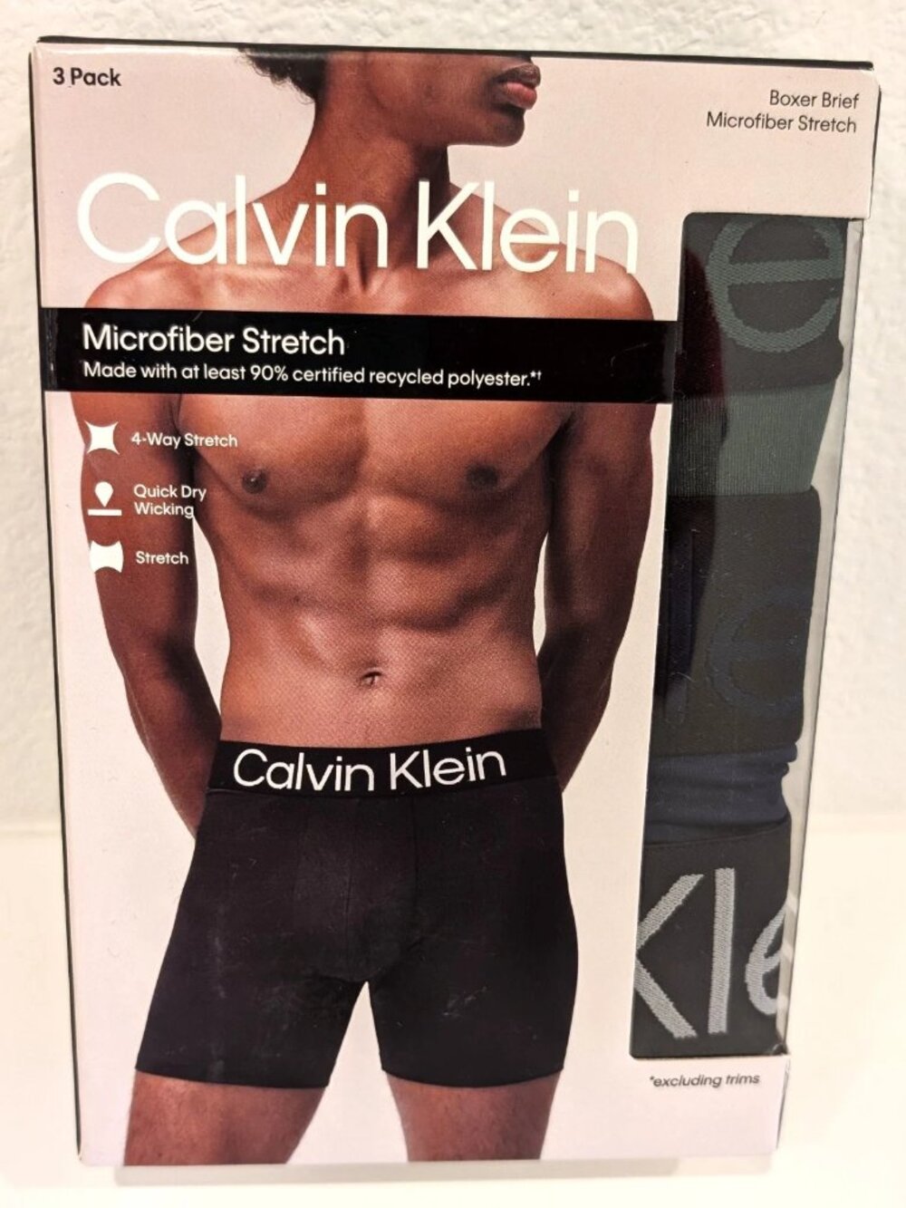 Calvin Klein Mens 3 Pack Microfiber Stretch Boxer Briefs Purple Blue Black M New